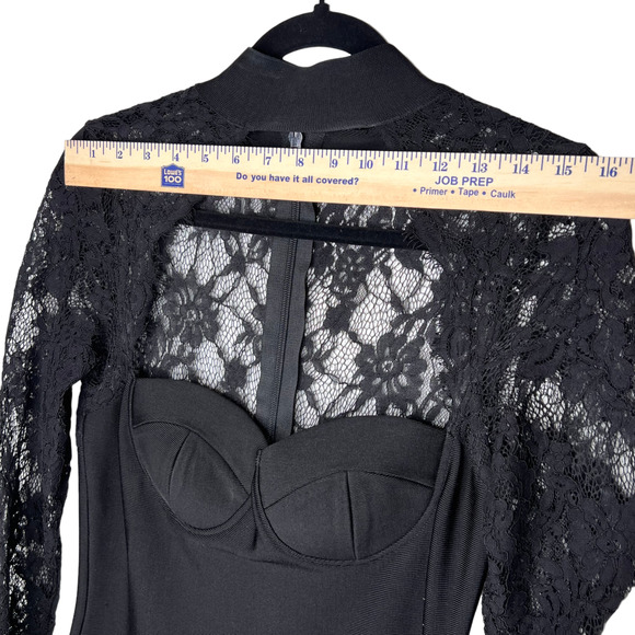 NEW DESIGNER BLACK LACE LONG SLEEVE CLASSIC BANDAGE DRESS SWEETHEART NECK SIZE L - Picture 14 of 16
